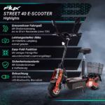 E-Scooter Street 40 Pro Elektro Roller mit Straßenzulassung klappbar (E Scooter, E Roller, Elektro Roller), EScooter mit Straßenzulassung, Elektroroller mit Gepäckkorb, E Scooter – Bild 2